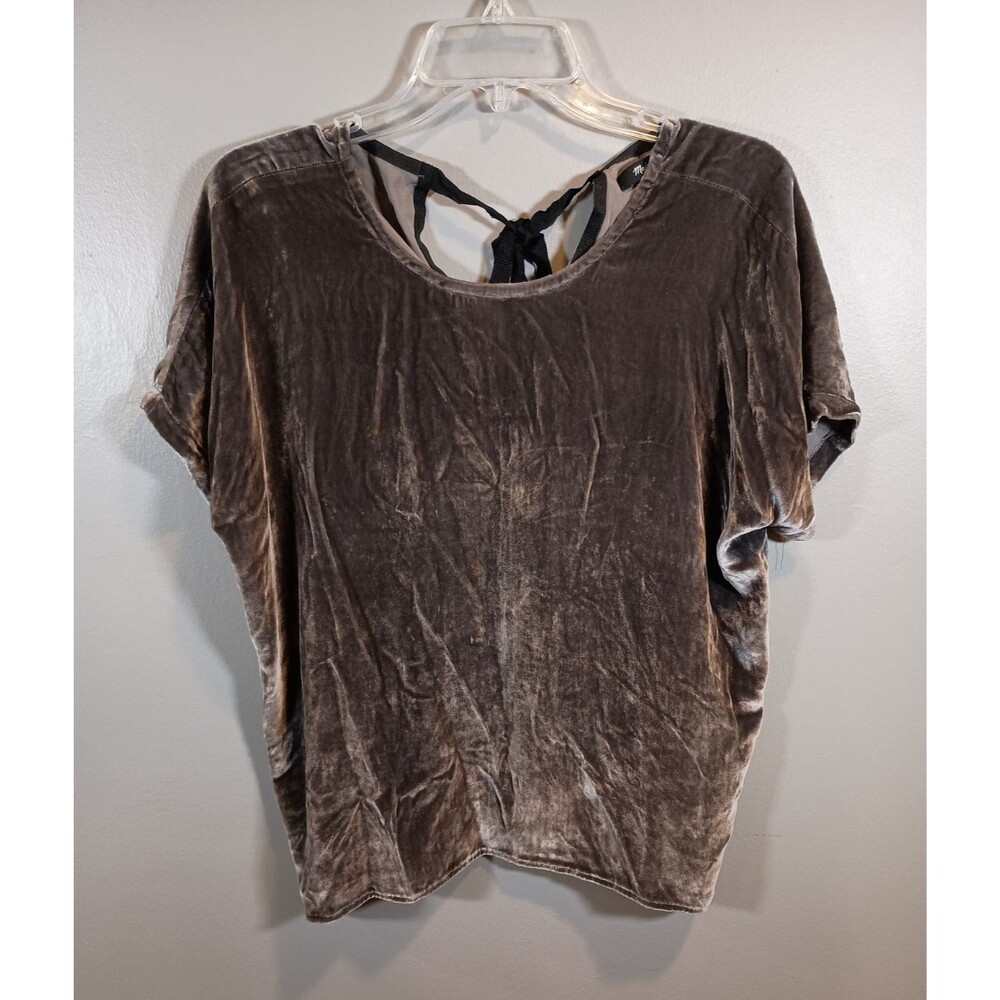 Madewell Brown Crushed Velvet Silk Blend Short Sleeve Tie Back Top F9109 Size XS
